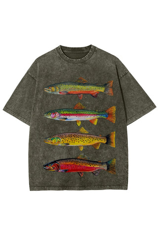 Fish Print Crew Neck Short Sleeve T-Shirt