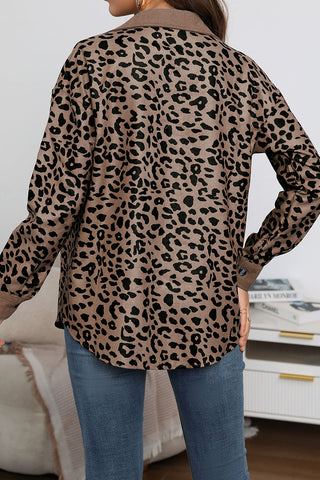 Leopard Print Ribbed Button-Front Shacket