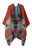 Geometric Print Open Front Knit Poncho