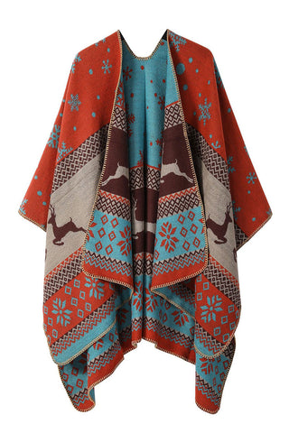 Geometric Print Open Front Knit Poncho