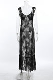 Deep V Sheer Lace Slit Dress