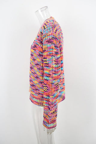 Multicolor Knit V-Neck Button Cardigan