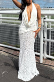 Halter-Neck Ruched Maxi Dress