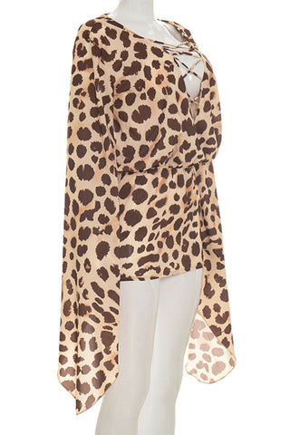 Lace-Up V-Neck Leopard Mini Dress