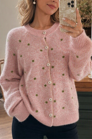 Polka Dot Knit Button-Front Cardigan
