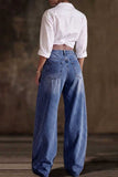 High-Waist Button Detail Barrel Jeans