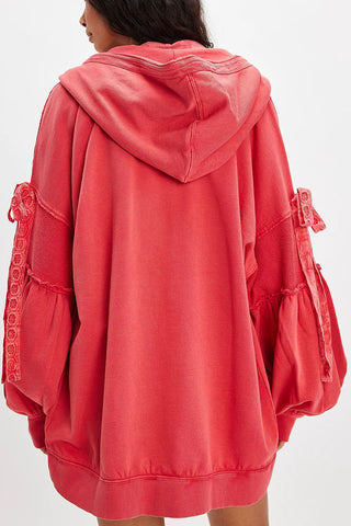 Tie-Sleeve Puff Zip-Up Hoodie