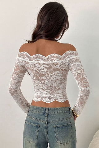 Floral Lace Off-Shoulder Long Sleeve Blouse