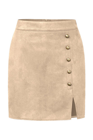 High-Waist Button Detail Slit Mini Skirt