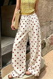 Polka Dot Drawstring Wide-Leg Casual Pants