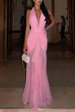Ruched Halter Maxi Dress