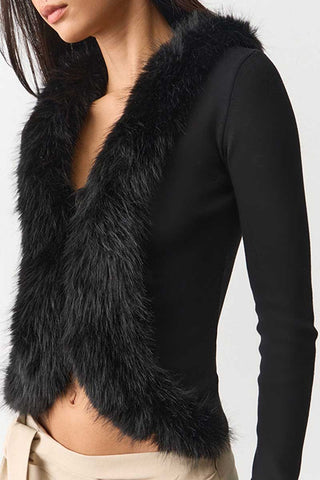 Faux Fur Trim V-Neck Crop Top