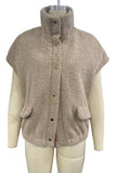 High-Collar Snap Button Fuzzy Vest