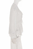 Lace-Up Front Bell Sleeve Sheer Blouse