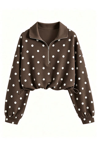 Polka Dot Half-Zip Crop Sweatshirt