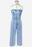 Strap-Detail Button-Front Jumpsuit