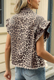 Leopard Print Ruffle Sleeve Denim Vest