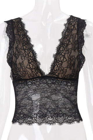 Floral Lace V-Neck Sleeveless Crop Tank
