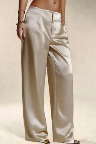 Satin High-Waist Wide-Leg Casual Pants