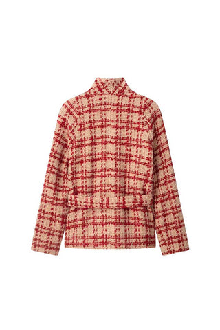 Plaid Tie-Waist Long Sleeve Coat