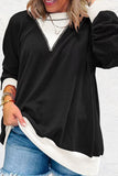 Textured V-Neck Color Block Sweatshirt