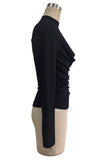 Lace Mock Neck Ruched Long Sleeve Blouse