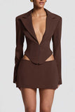 V-Neck Hook-Front Blazer Skirt Set