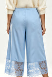 Lace Insert Drawstring Wide-Leg Casual Pants
