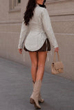 Lace-Up Side Button-Front Long Sleeve Shirt