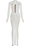 Pleated Beaded Halter Dress