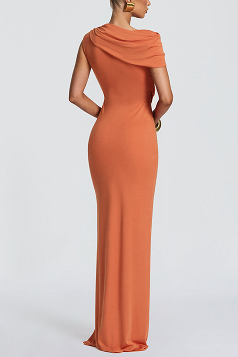Cutout Drape One-Shoulder Maxi Dress