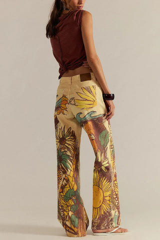 Graphic Print Straight Jeans