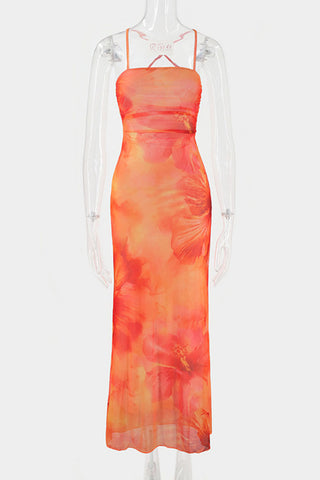 Floral Tie-Back Open Back Maxi Vacation Dress