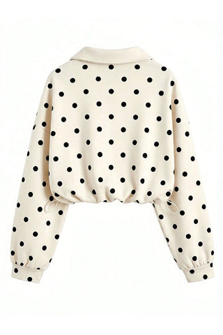 Polka Dot Half-Zip Crop Sweatshirt