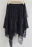 Plaid Mesh Overlay Asymmetrical Midi Skirt