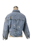 Pearl Star Embellished Distressed Denim Jacket