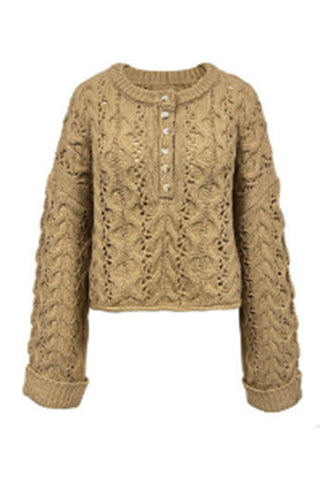 Cable Knit V-Neck Button Front Cardigan