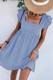 Gingham Flutter-Sleeve Casual Dress
