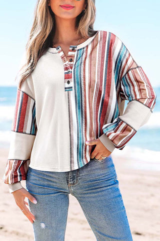 Striped Henley Waffle Knit Top