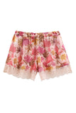 Floral Lace Hem Drawstring Shorts