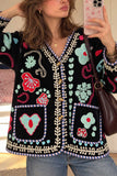 Embroidered Floral V-Neck Button-Front Coat
