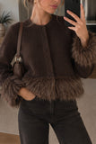 Faux Fur Trim V-Neck Long Sleeve Jacket