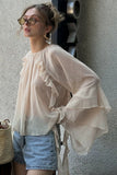 Ruffle Detail Cape Sleeve Top