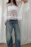 Sheer Floral Lace Fringe Poncho