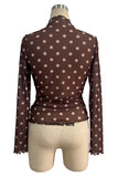 Sheer Polka Dot Mock Neck Long Sleeve Top