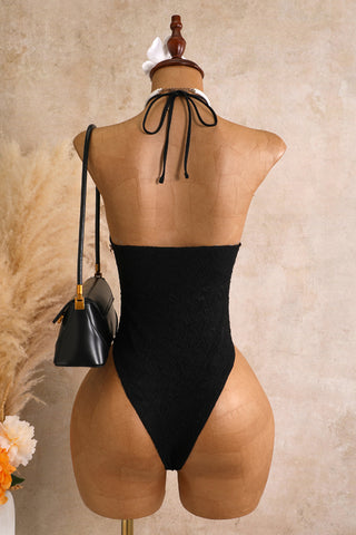 Lace Halter Cutout One-Piece Swimsuit
