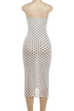 Polka Dot Mesh Midi Dress