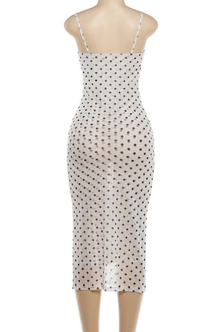 Polka Dot Mesh Midi Dress