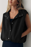 Snap Button Collared Sleeveless Vest