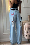 Distressed High-Waist Wide Leg Jeans